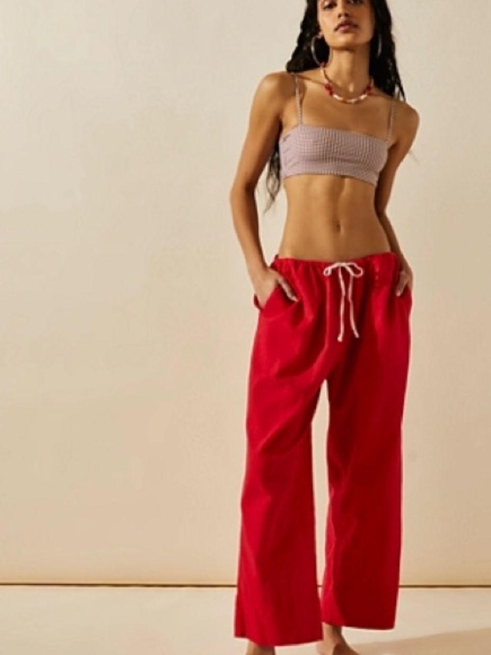 Free People Livin’ In It Cotton Linen Pants Size M Atlas Red